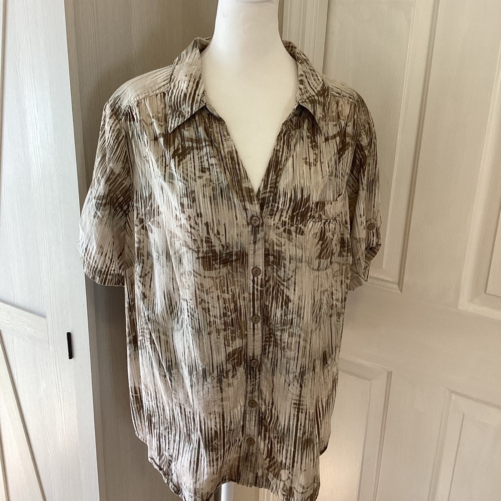 Gloria Vanderbilt Brown/Tan/Creme Button Down Shirt Sz 2X